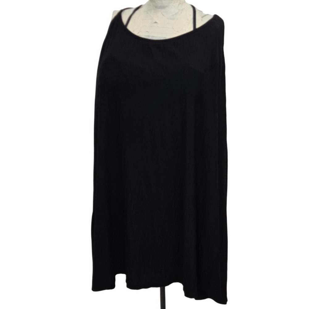 Volcom Tunic Mini Dress XS‎ Black Crinkle Texture Caged Strappy Back Surf Goth